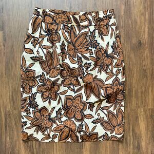 Jones New York Vintage Floral Skirt Brown & Cream Rayon Blend Size 10